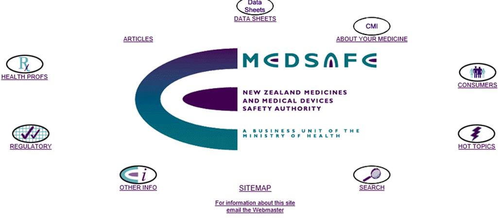 Image of first Medsafe Homepage