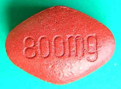 Red/Brown tablets marked 800mg. 