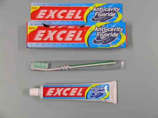 Front of Pack of Excel Toothpaste (20gm) with Toothbrush